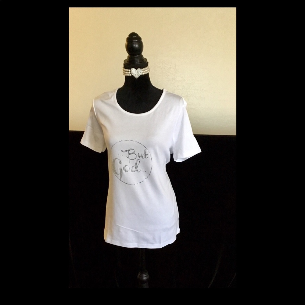 Women's White But God Rhinestone TSHIRT sz XL